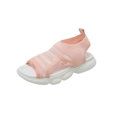 

DNDKILG Child Girls Boy Non-Slip Summer Party School Wedding Shoes Sneakers Children Elastic Soft Sole Outdoor Sandals Pink 4Y-11.5Y 32