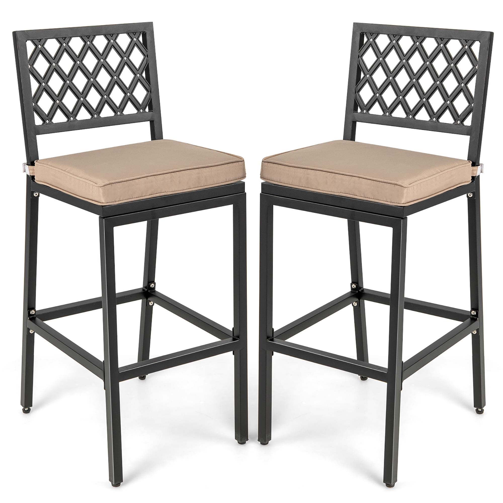 Costway Set of 2 Outdoor Bar Height Dining Chairs Patio Metal Bar