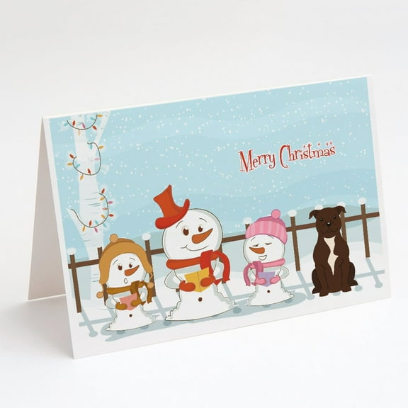Merry Christmas Carolers Staffordshire Bull Terrier Chocolate Greeting Cards and Envelopes Pack of 8