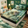 thumbnail image 3 of meiyoeat Dinosaur Animals Zipper Twin Comforter Sets with Fitted Sheet and 2 Pillowcases for Kids Boys, Jungle Scene Zipper Bedding Set for Bedroom, Green, Black ReversibleB, 3 of 6