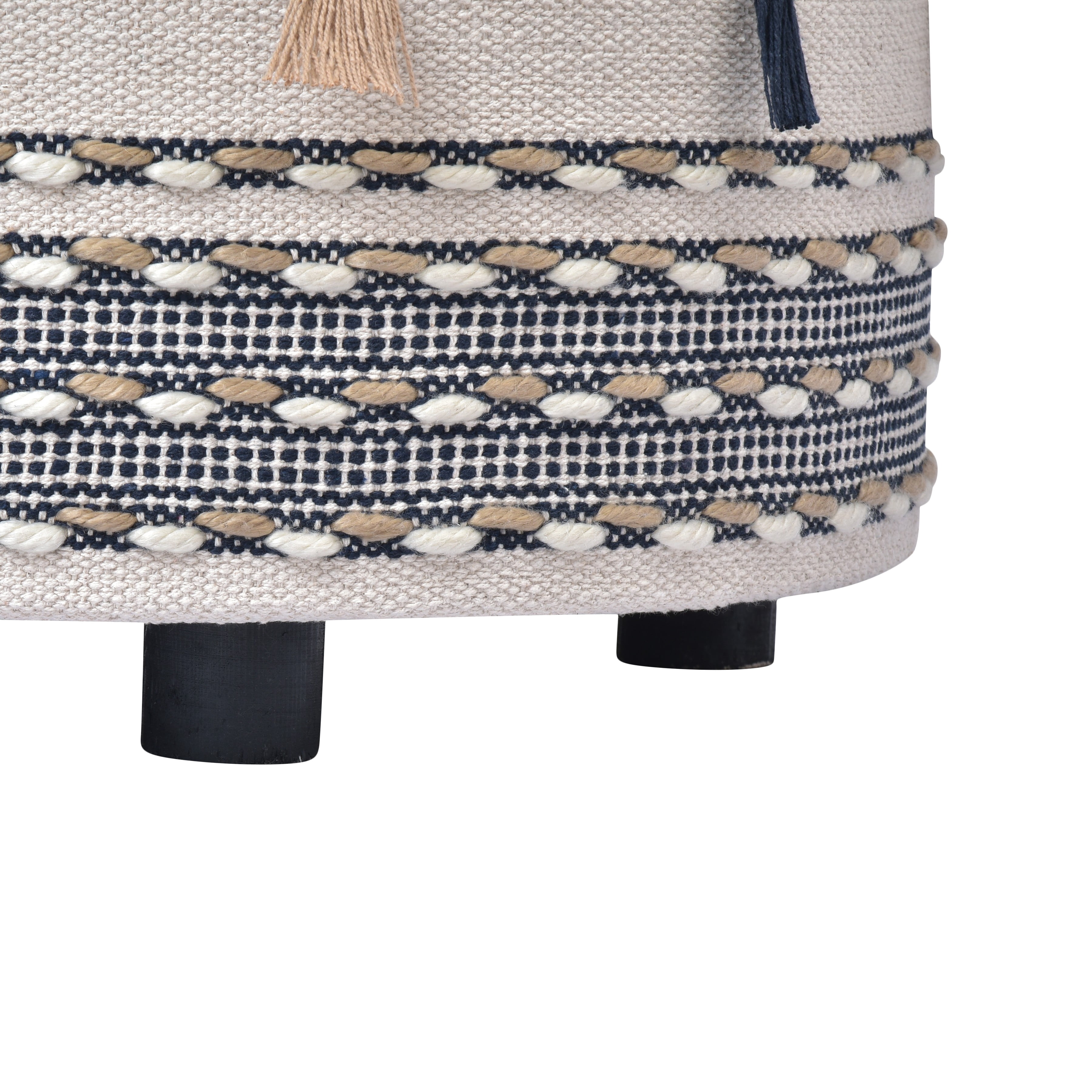 Ox Bay Handmade Striped Organic Cotton Ottoman, Blue/ Cream