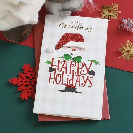 Tarjeta de Navidad de 2 piezas, tarjeta de mensaje de regalo de Navidad, tarjeta de Feliz Navidad de brillo a mano