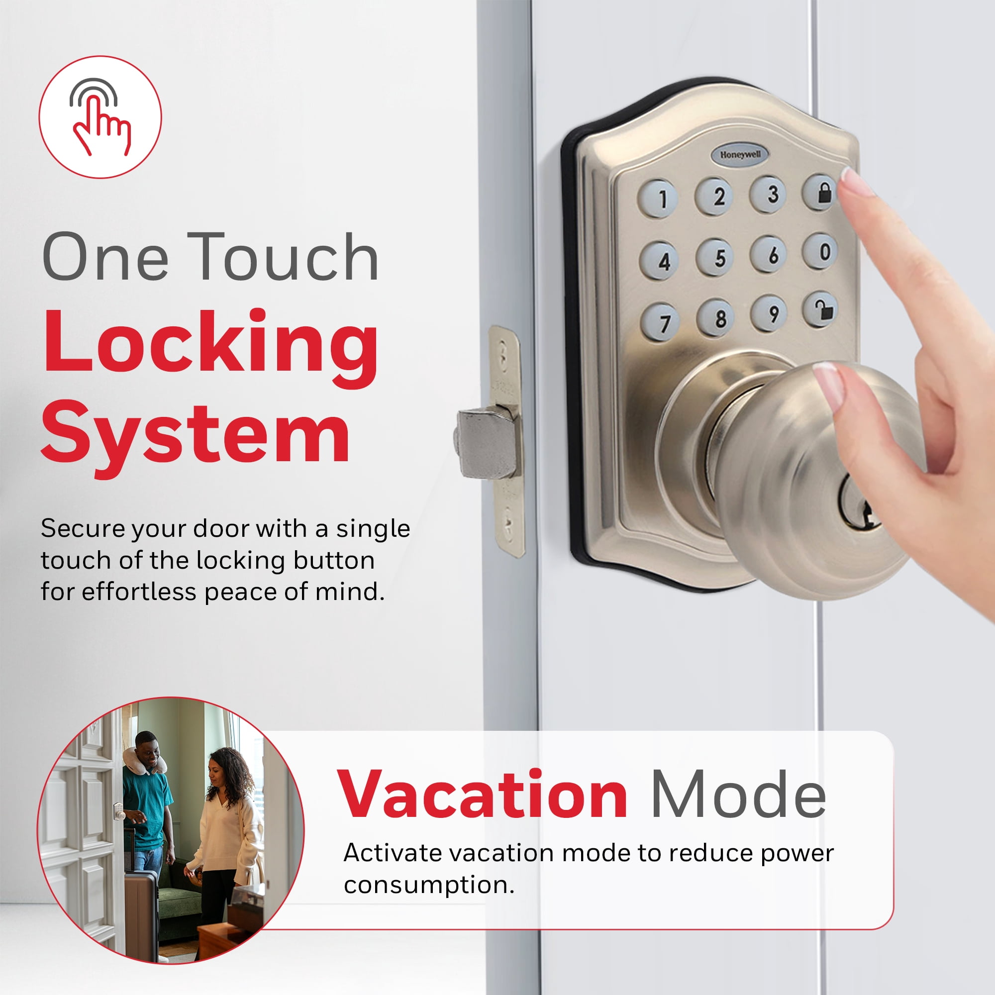 Honeywell Electronic Entry Knob Door Lock, Satin Nickel