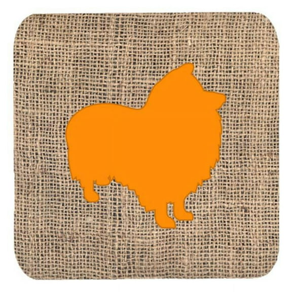 Sheltie Burlap And Orange Foam Coasters - Set 4, 3.5 x 3.5 In.