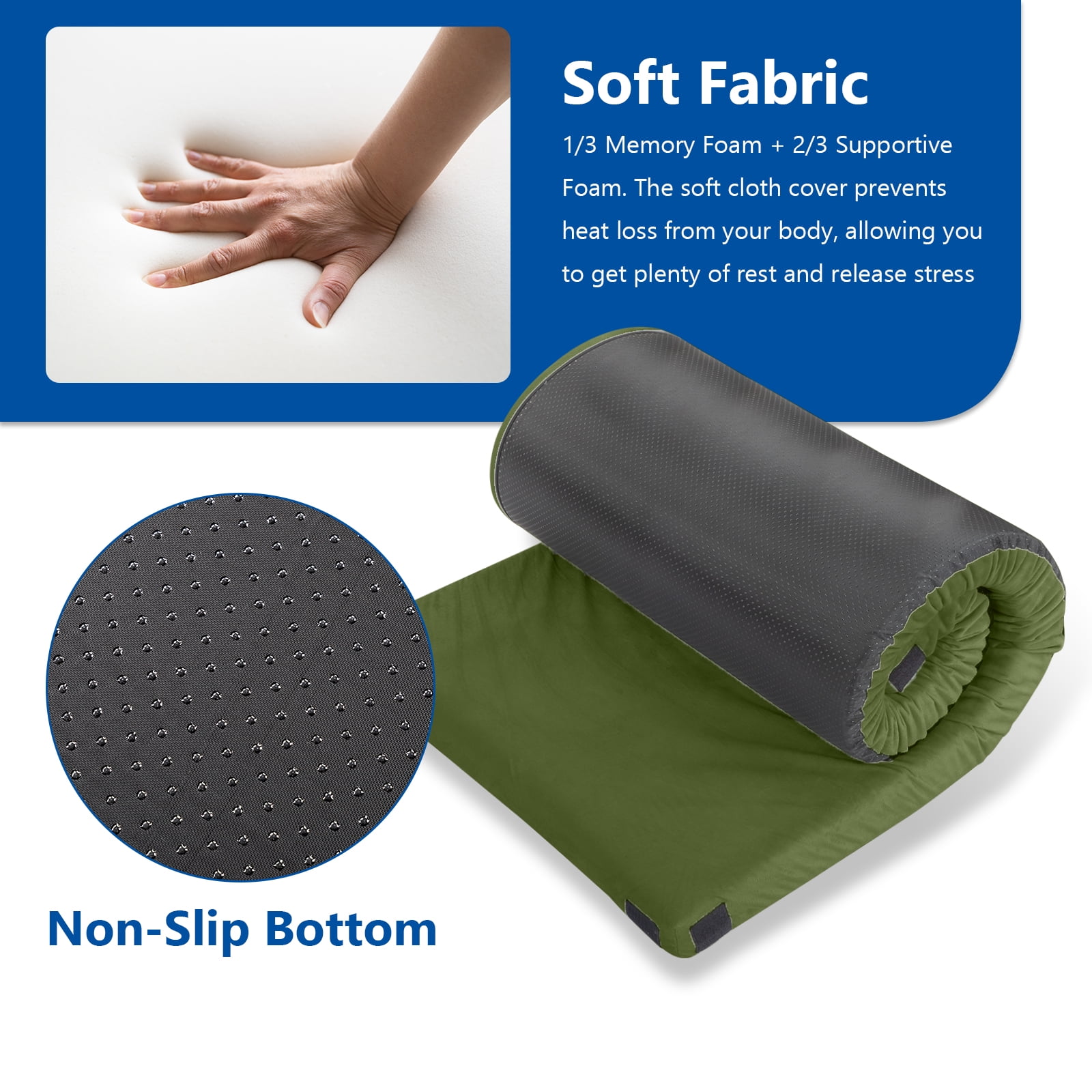 Sleeping Pad for Camping Green, 75"D x 30"W x 2.5"H