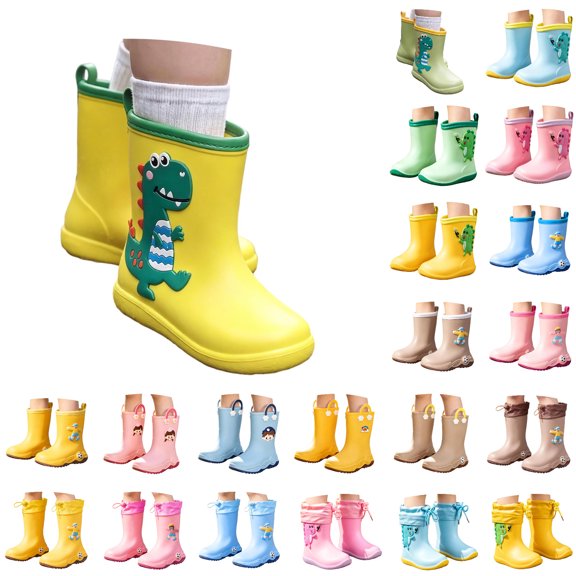 Y-Sunset Toddler Rain Boots Waterproof Non- Lightweight Cartoon Kids Rain Boots for Boys Girls Soft Water Shoes Easy-on Flexible Durable Outdoor Shoes 7 Toddler&Yellow#01