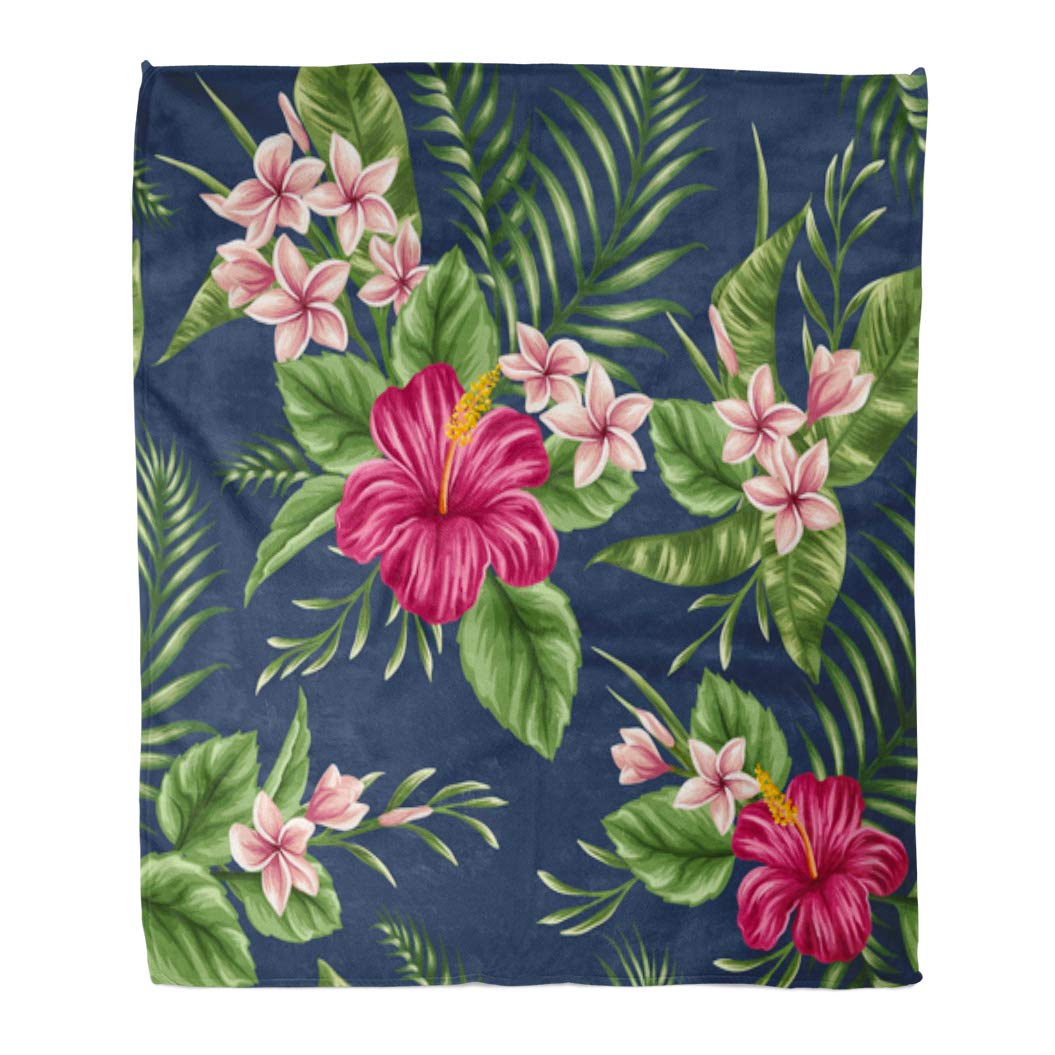 NUDECOR Throw Blanket 58x80 Inches Pink Hawaiian Tropical Floral with