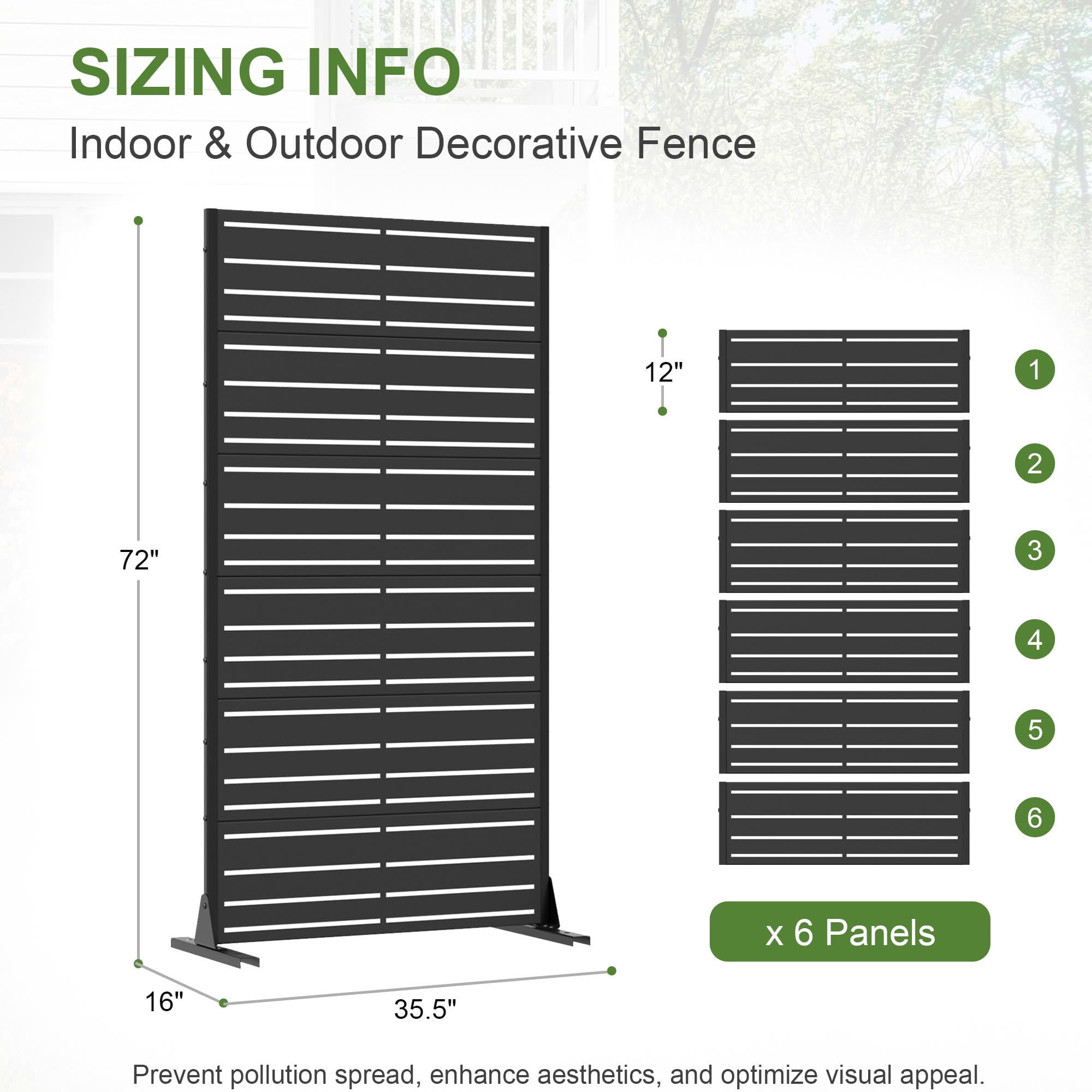 MAYEERTY 72"x35" Outdoor Privacy Screen, Black Wide-1 Narrow-2 Metal Louvered Freestanding Room Divider, for Patio Balcony Backyard
