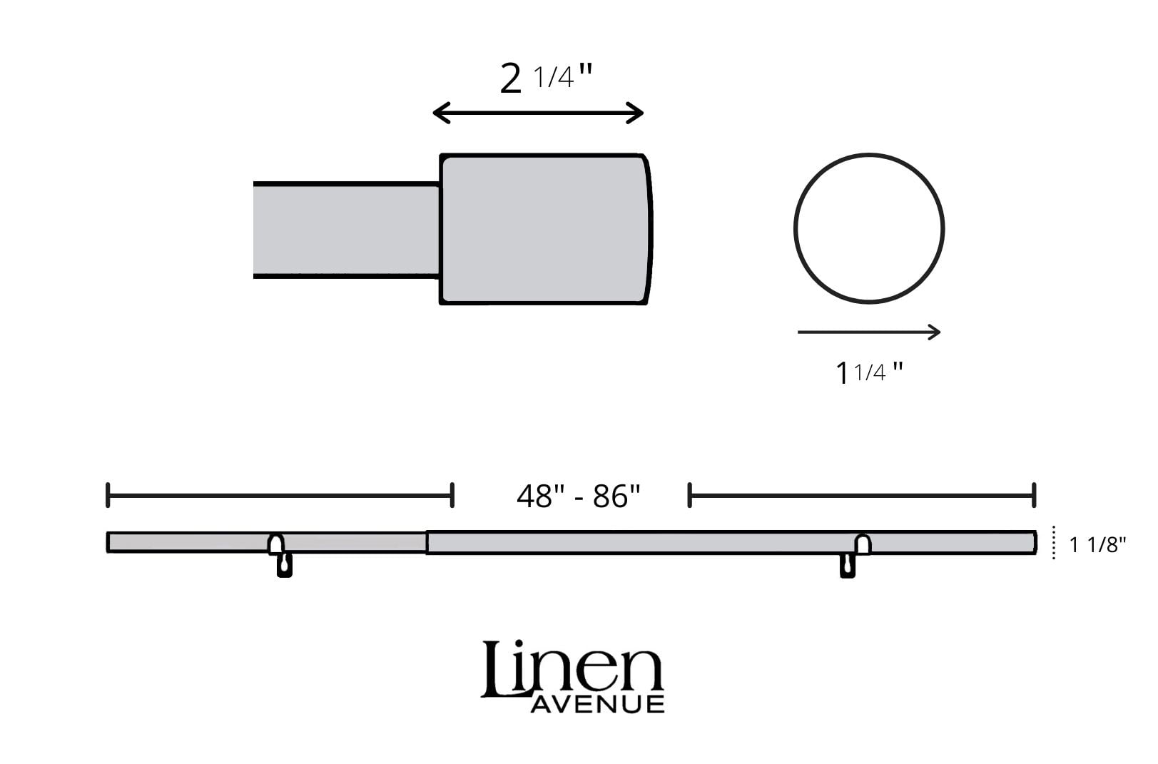 Linen Avenue Wood Cylinder Single Window Curtain Rod Set, 48 to 66-inch, Antique Silver