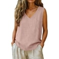 thumbnail image 4 of Gamivast Linen Tank Tops for Women V Neck Sleeveless Casual Summer Beach Vacation Layering Tops Loose Fit Solid Pattern Textured Fabric Breathable Lightweight Shirts, 4 of 5