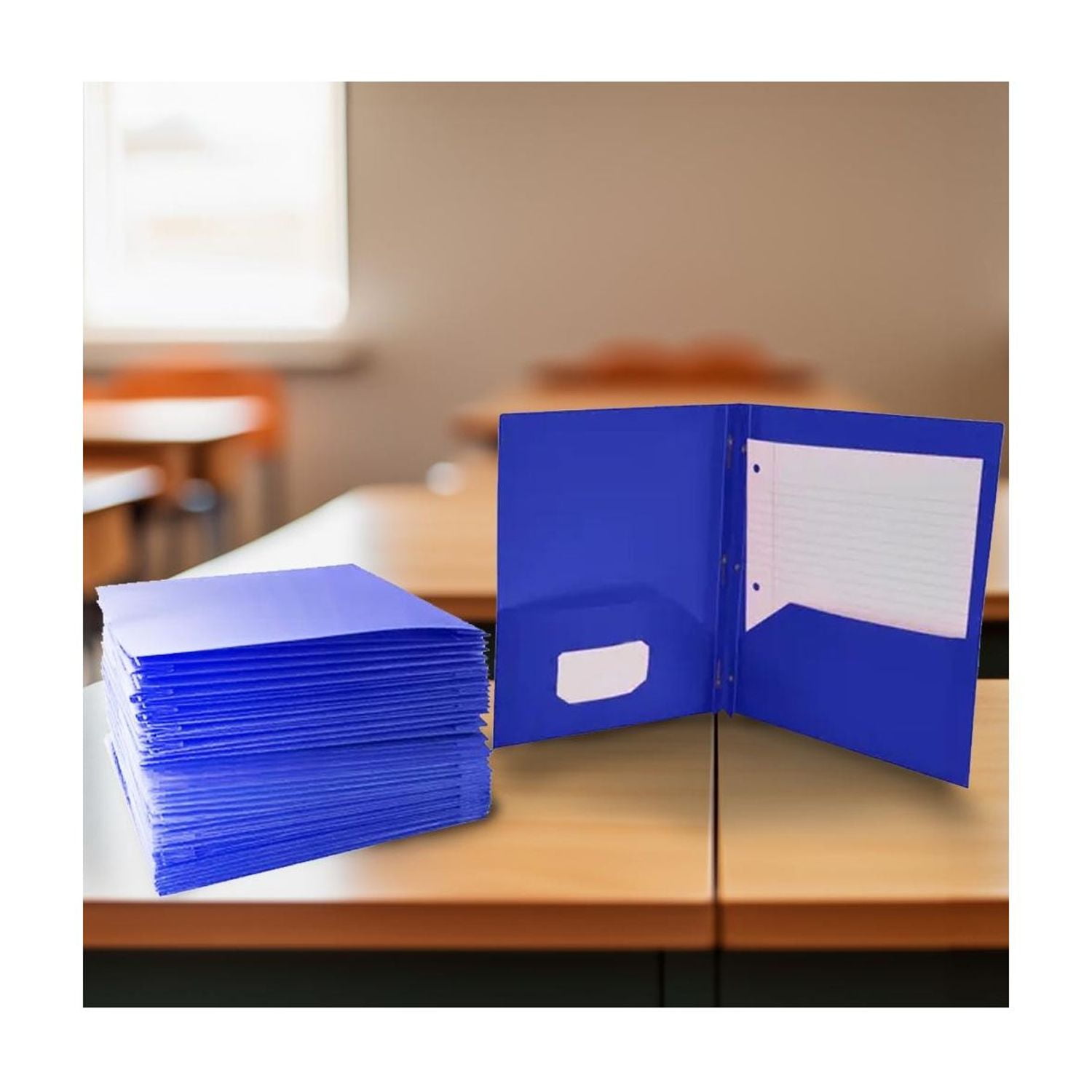 2-Pocket Poly Folders with Fasteners, Blue, Pack of 25