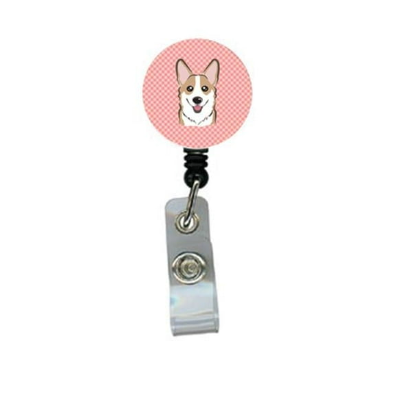 Carolines Treasures BB1253BR Checkerboard Pink Corgi Retractable Badge Reel
