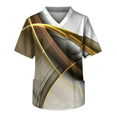 

Alrise Mens Scrub Tops Short Sleeve V-Neck Pocket T Shirts Gray X-Large