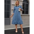 thumbnail image 3 of DARING DIVA Women's 3/4 Sleeve Button Down Collar Swing Tiered Dress L Light Blue, 3 of 7