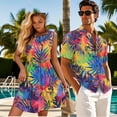 thumbnail image 4 of Uorisanigo Colorful Leaf Matching Couple Outfits Men's Short Sleeve Shirt Casual Plus Size Beach Tops and Women's Summer Dress Sleeveless Size S Flared Hem Hawaiian Partyn Sundress, 4 of 8