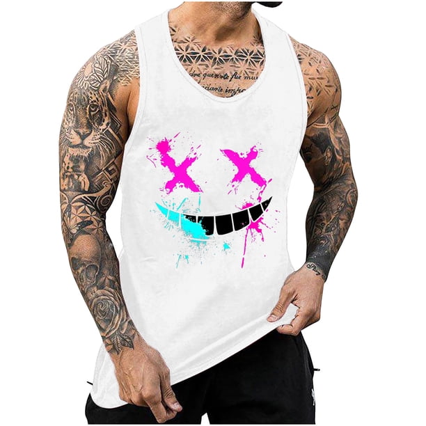 Camisetas de Tanque de los Hombres Tanque de los Hombres Incolor Gradiente de Impresión Cuello Redondo Correa Delgada Fuga Atrás Regular Casual Deportes Blusas de Tanque