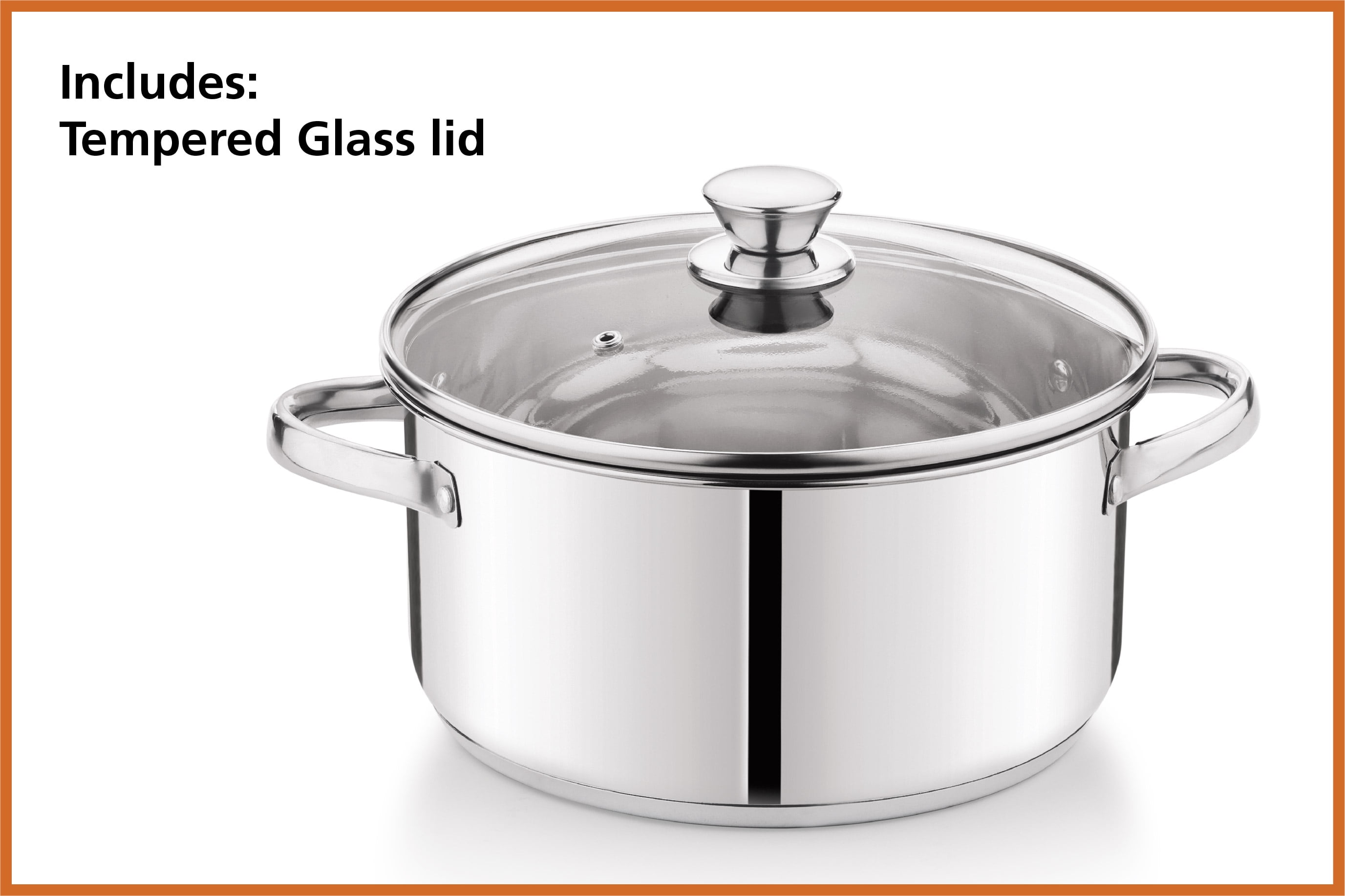 Mainstays Stainless Steel 5-Quart Dutch Oven with Glass Lid, Riveted Handles