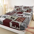 thumbnail image 3 of Homewish Rustic Bear Deer Bed Sheets for Men, Jungle Hunting King Sheets, Vintage Grey Red Patchwork Sheet Set, Lightweight Room Decor, 4 Pieces, 3 of 7