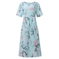 thumbnail image 5 of vestido de bolsillo con cuello redondo y manga corta con estampado de flores de moda casual de verano para mujer azul cielo / 3xl, 5 of 5
