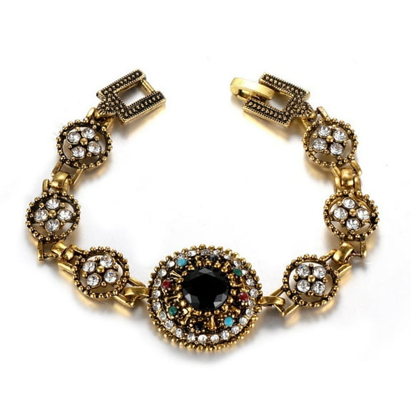 Kachbutis Vintage Round Bracelets for Women, Alloy Charm Chain Link Bracelet Gold Plated Handmade Cute Dainty Bracelet for Women Jewelry Gift
