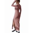 thumbnail image 5 of Women'S Casual Long Sleeve Collar V Neck Maxi Sweater Dress Slit Thigh Ribbed Knit Bodycon Pencil Dresses Pink S, 5 of 9