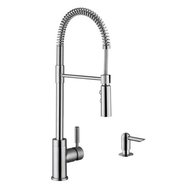 Cahaba CA6113SS Industrial 1-Handle Pull-Down Kitchen Faucet with Soap Dispenser in Brushed Nickel