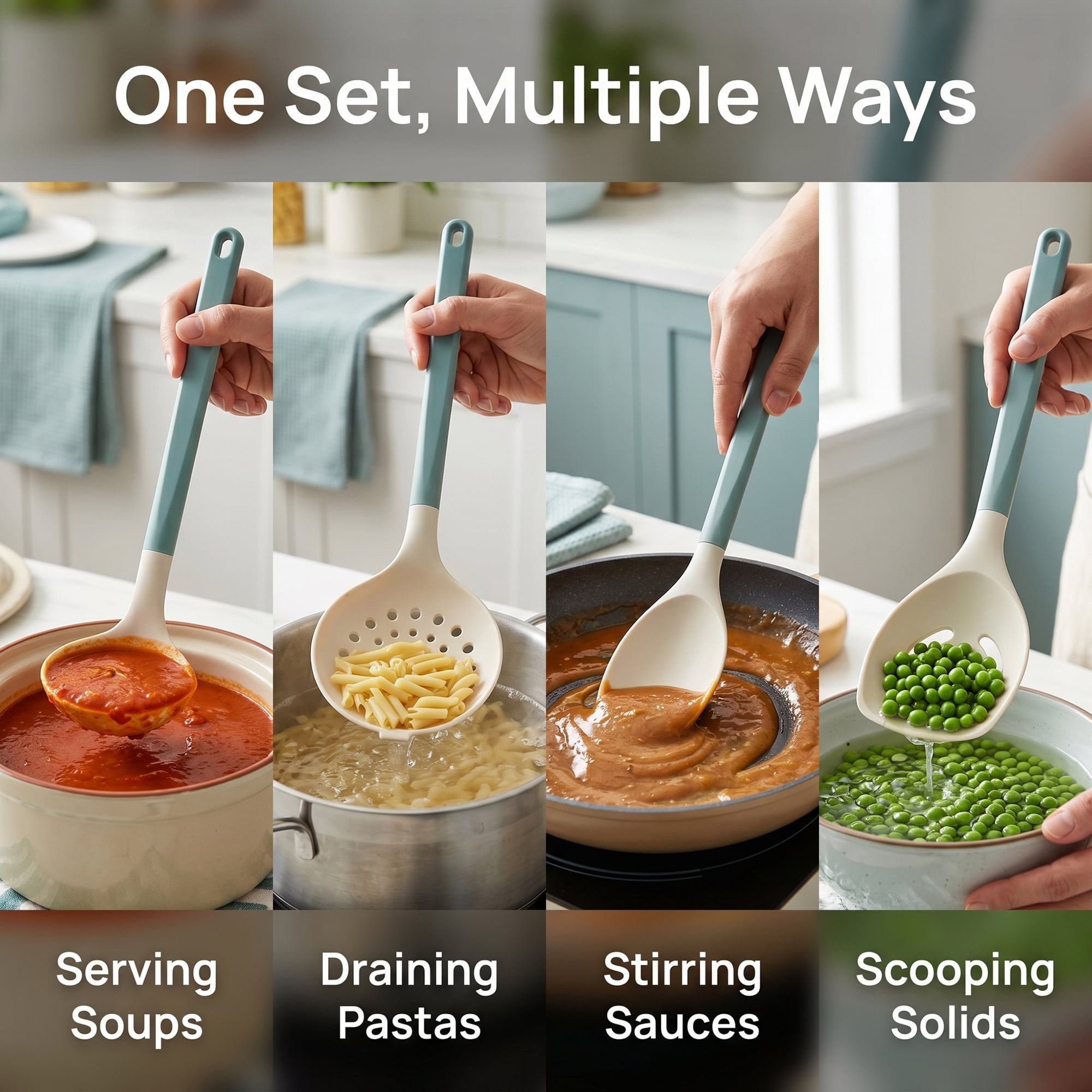 Unique Bargains 4Pcs Non Stick Cookware Silicone Kitchen Utensils Set Blue