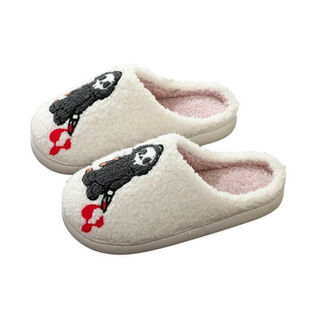 

Jungdeepe Couples Holiday Printed Cotton Slippers For Men And Women Warm Slippers At Home