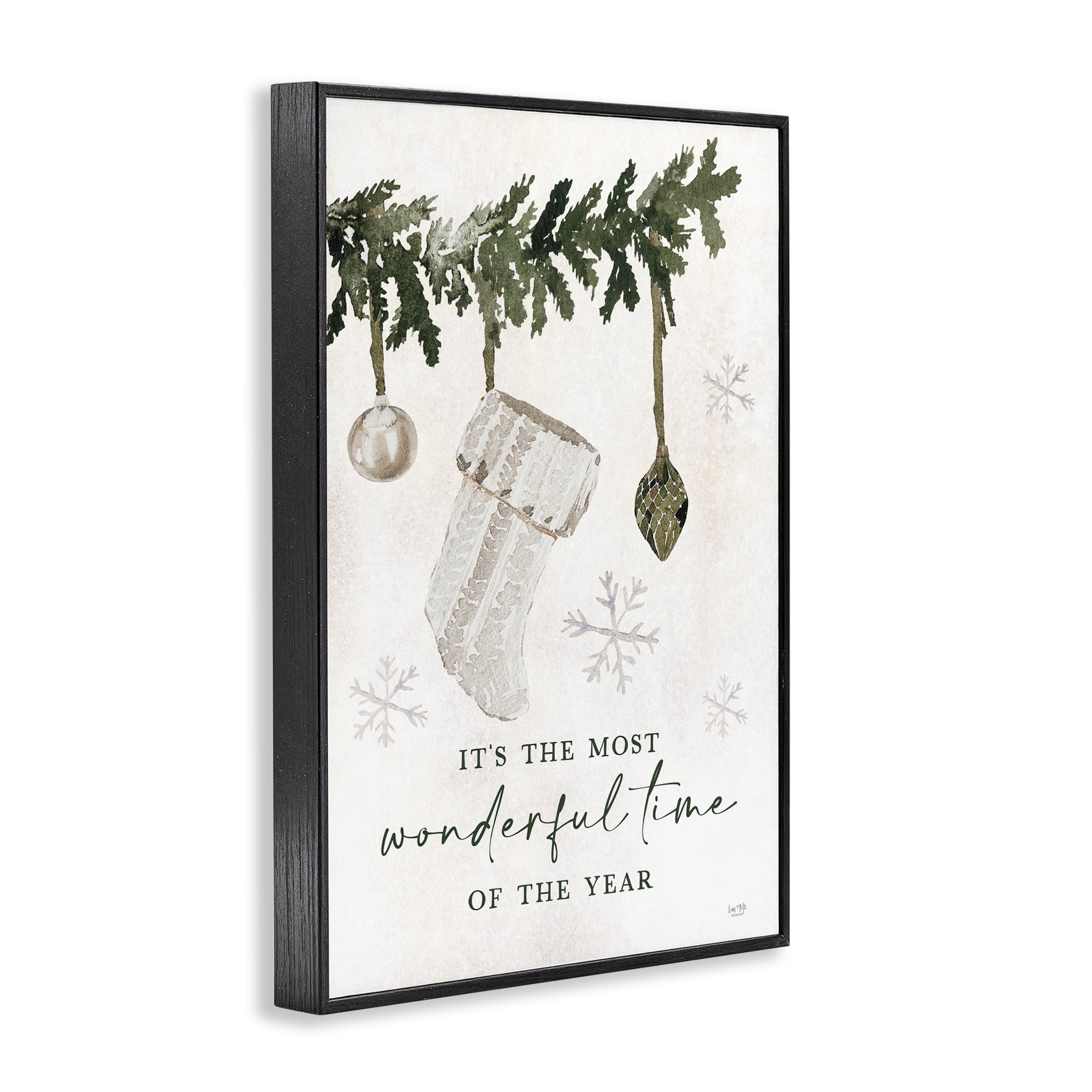 Stupell Industries Festive Hanging Stocking Holiday Painting Black Framed Art Print Wall Art, 16 x 24