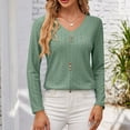 thumbnail image 5 of ATOYSOY Casual Loose Eyelet Shirts for Women V Neck Pullovers Button Trendy Long Sleeve Tees Solid Color Tops Outwear Fall Green XL, 5 of 7