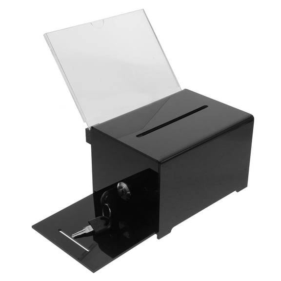 OULII Lockable Suggestion Box Black Acrylic for Donations and Ballots