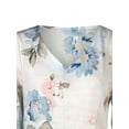 thumbnail image 4 of Daeful Tops Imprimé Floral Blouse V Cou Chemises Femmes en Vrac Swing Demi Manches Pull Blanc S, 4 of 6