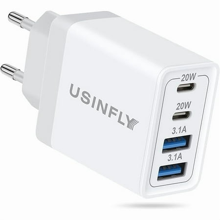 European Travel Plug Adapter, 40W 4-Port USB C Wall Charger Plug Type C Fast Charging Block International Power Adaptor US to Europe EU for iPhone 16 15 14 13 12 11 Pro Max XS X, iPad, Samsung