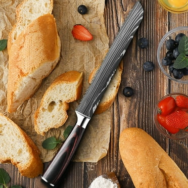 Dfito 8 inch Bread Knife, Stainless Steel Ultra Sharp Kitchen Chef Knife, Ergonomic Handle Knife for Professional Chefs