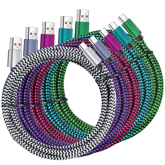 QQLIKE - Cable USB tipo C, paquete de 5 cables USB C trenzados de nailon 3A, cargador de carga rápida para Samsung Galaxy S9/S8 Note8/9 20 10 S21 S20 S10 Plus C