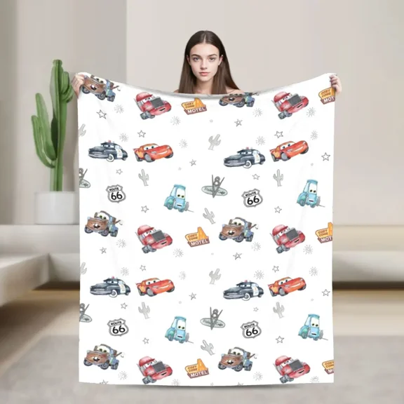 Soft Funny Cars Throw Blanket Route 66 Cars Blanket, Home Bedroom Decor
