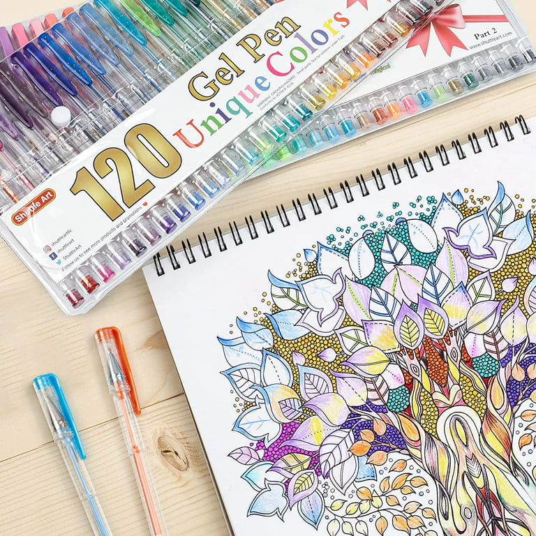 Shuttle Art 240 Pack Glitter Gel Pens, 120 Colors Glitter Gel Pen Set with 120 Refills for Adult Coloring Books Craft Doodling