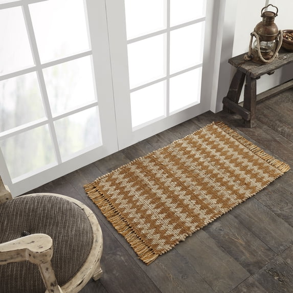 Chevron Handwoven Jute and Cotton Tassel Eco-Friendly Indoor Area Rug by Blue Nile Nills - 2' x 3', Gold