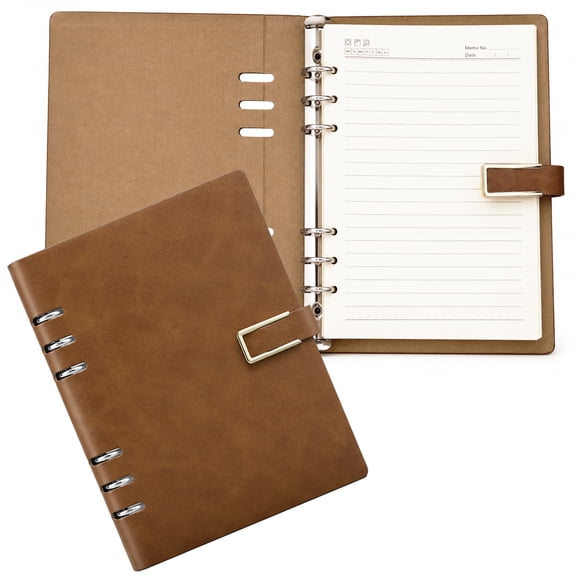 Refillable A5 Binder Notebook, 6-ring PU Leather Journal Notebook, 100 Sheets/200 Pages Travel Diary Planner, Vintage Planner for Men, Women, 6.7"x9.2"