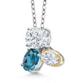 thumbnail image 2 of Gem Stone King 925 Silver and 10K Yellow Gold White Moissanite and London Blue Topaz Pendant Necklace for Women (3.00 Cttw, Oval 8X6MM, 7X5MM and 6X4MM, Gemstone, with 18 inch Chain), 2 of 4