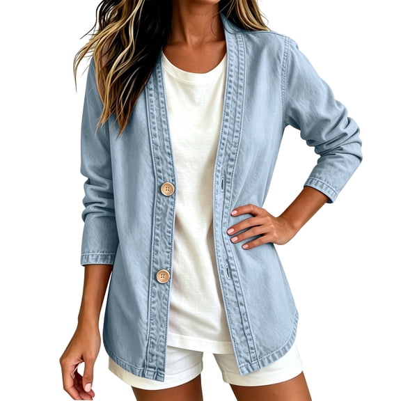 Stralyhd Denim Shirt Jackets for Women Denim Shirt Jacket Long Sleeve Button Cardigan Coat Outwear Casual Outdoor Jacket Light Blue XL