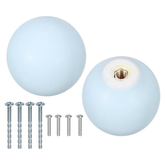 Uxcell 2 Pcs Ceramic Cabinet Knobs, 1.3 Inch Round Ceramic Drawer Knob Dresser Pulls with Mounting Screws Knobs Furniture Handles for Kitchen Closet Cupboard Nursery Decor, Blue