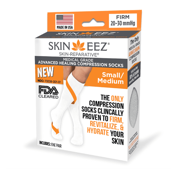 Skineez Hydrating Compression Socks 20-30mmHg, size S/M, White