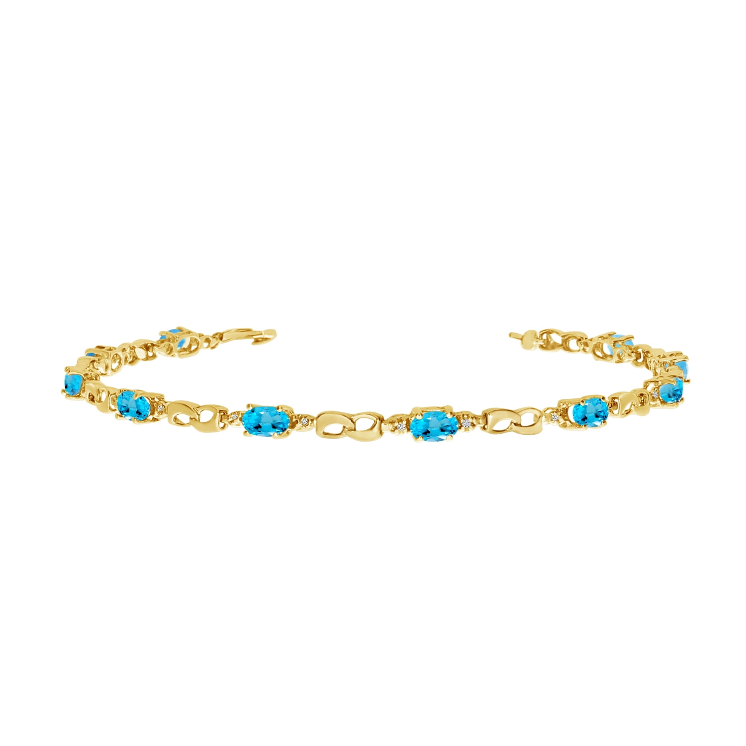14K Yellow Gold Oval Blue Topaz and Diamond Link Bracelet by
