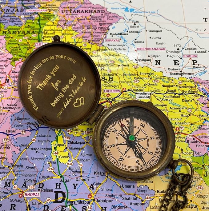 Marine Engraved Compass Brass Pocket Compass Gifts for Men Him Grandson Boys Thank You for Being Dad Engravable Antique Gift Compasses for Graduation