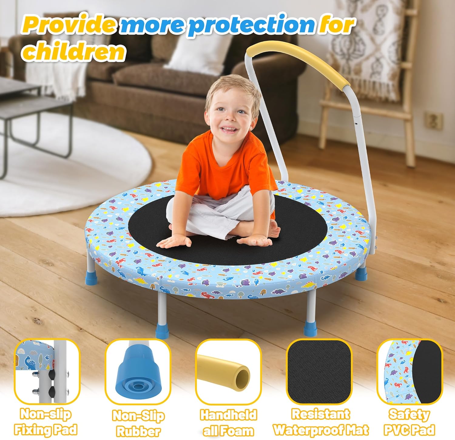 CZBZ 36'' Toddler Trampoline Trampoline for Kids, Mini Indoor/Outdoor Trampoline, Small Rebounder Trampoline with Foam Handlebar, Birthday Gift for Boy and Girl Baby Trampoline
