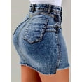 thumbnail image 3 of Women's Denim Skirt Elastic Casual High Waisted Lifted Hip Denim Short Skirt A-Line Mini Pencil Skirt, 3 of 4