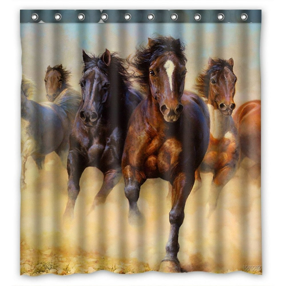 GCKG Horse Pattern Bathroom Shower Curtain, Shower Rings Included 100 Polyester Waterproof