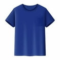 thumbnail image 3 of LIIPEE Girls Boys T-Shirts Summer Solid Color Mesh Short Sleeve Plain Round Neck Tshirts With Pocket Baby Breathable Sports Tee Shirts,Dark Blue,11-12 Years, 3 of 5