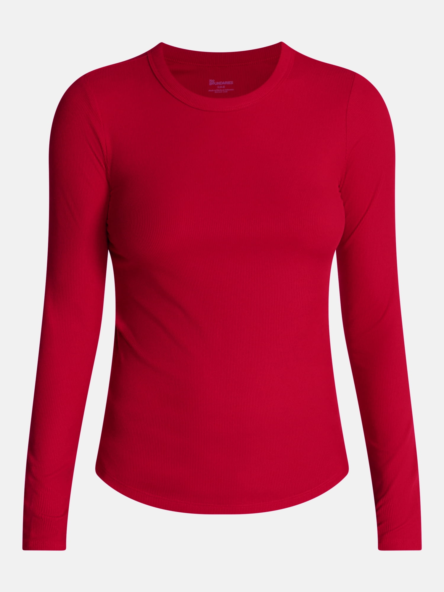 No Boundaries Ribbed Crewneck Tee with Long Sleeves, Women's and Women's Plus XXS-4X